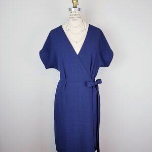 Classic Navy Blue Short Sleeve True Wrap Dress by Bobeau Ladies size Medium